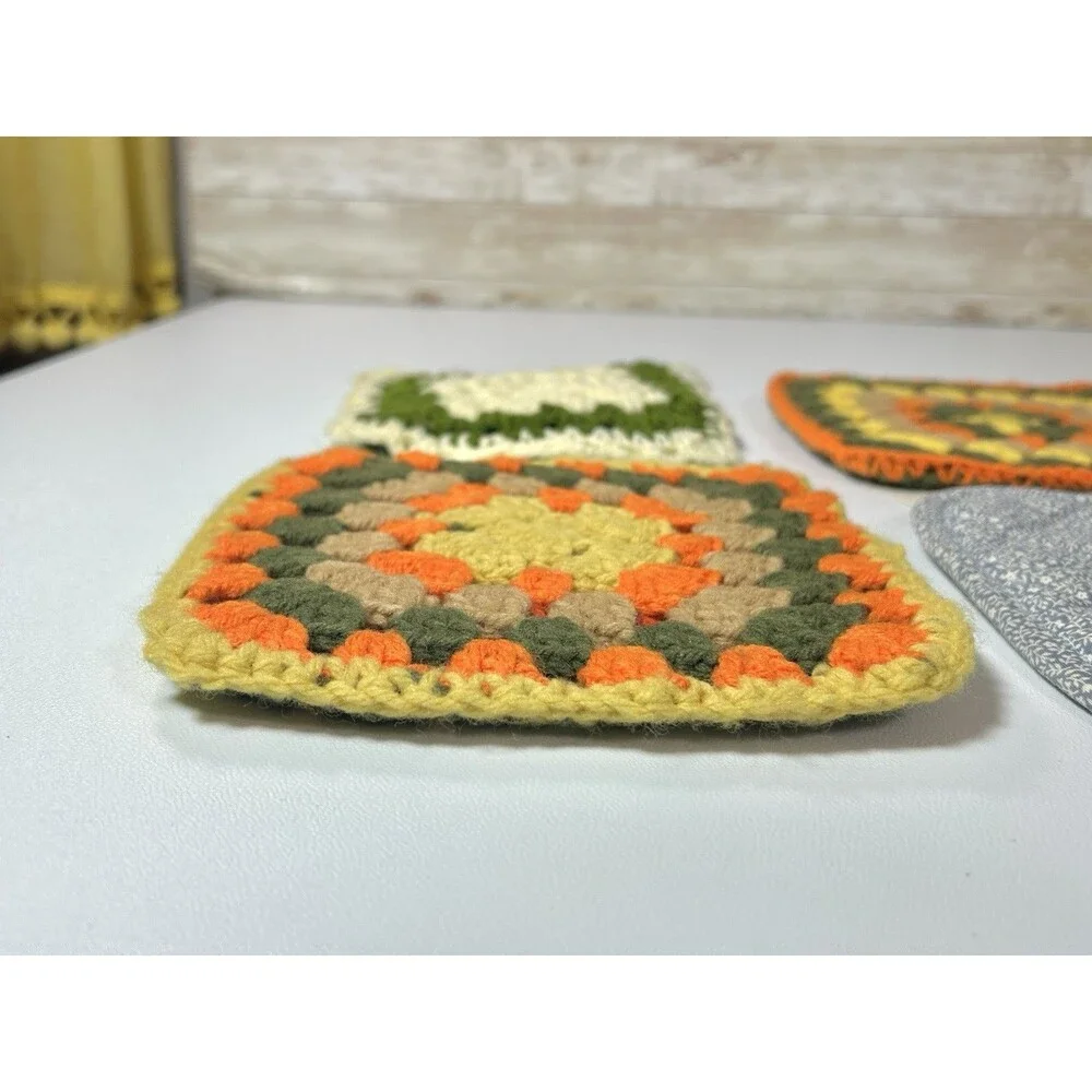 Pot Holders Crochet, Quilted Duck Granny Core Lot of 4 Some Handmade